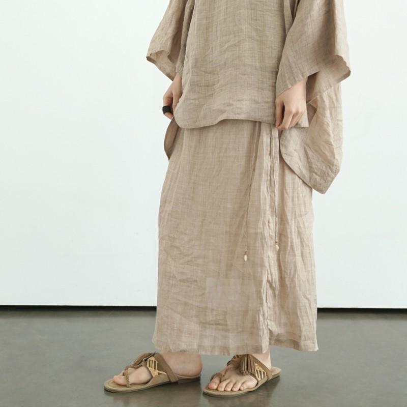 Johnature Fuste de damă vintage cu culoare uni, talie elastică, pânză ramie de înaltă calitate, fuste de vară largi de damă în A