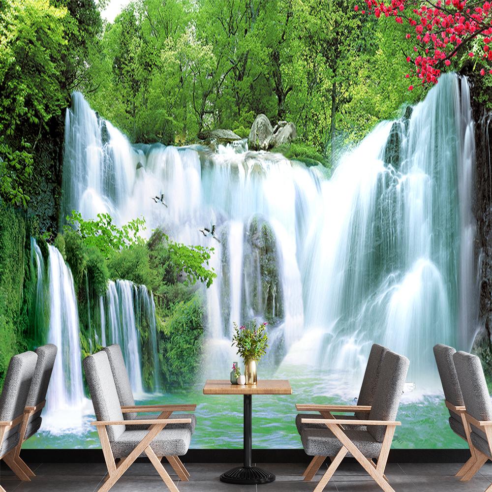 Forest Waterfall Scenery Wall Mural Green Scenery Wallpaper Living Rooms Bedrooms Waterfall Wallpaper