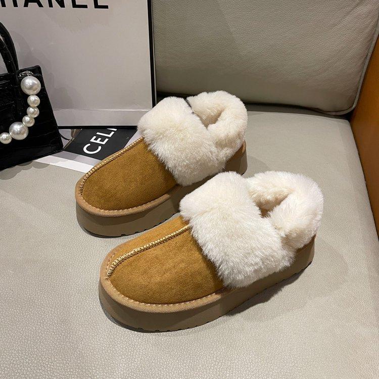 Large Size Thick-soled Snow Boots for Women's 2025 New Velvet Bag Head Cotton Mop Fashion Half Tray Two Wear Rear Strap Fluffy Shoes