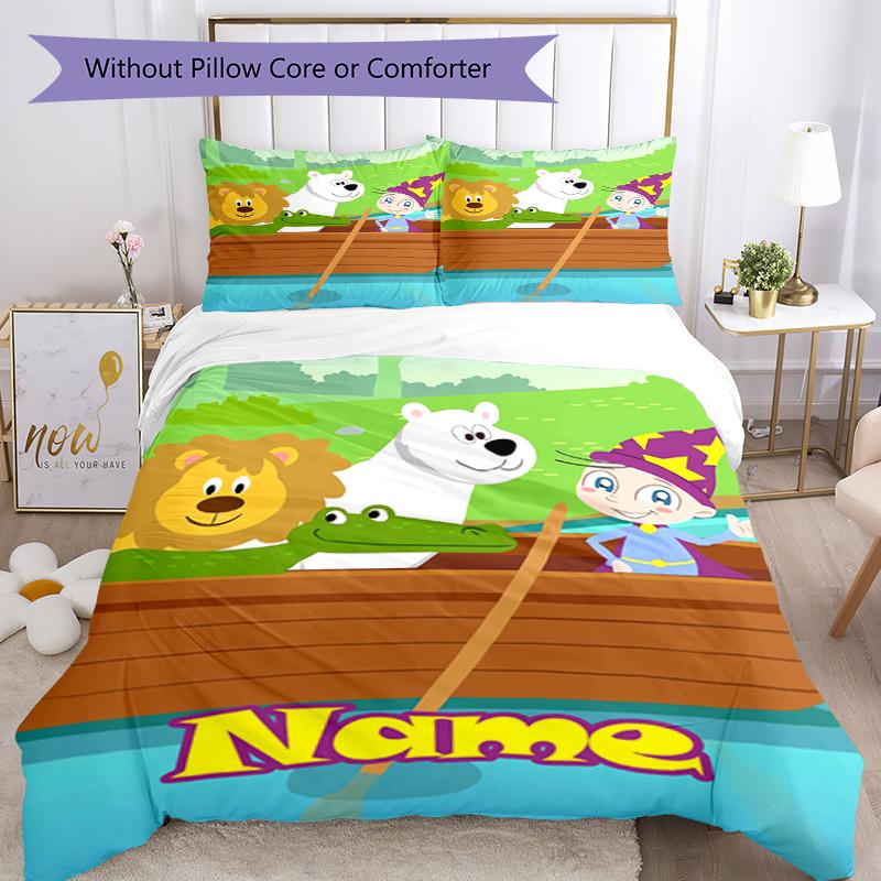 3pcs Custom Name Aggu The Little Wizard Bedding Set Duvet Cover Closure Includes 1 Duvet Cover & 2 Pillowcases, Soft and Comfortable for All Seasons.