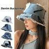 Patched Denim Bucket Hat Japanese Sun Protection Basin Cap Vintage Retro Fisherman Hat  Male/Female