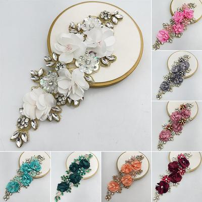 26x10cm Applique Fleur 3D Fleurs en Tissu Cousues à la Main pour Voile de Mariée Robe Décoration Vêtements Diy Accessoires