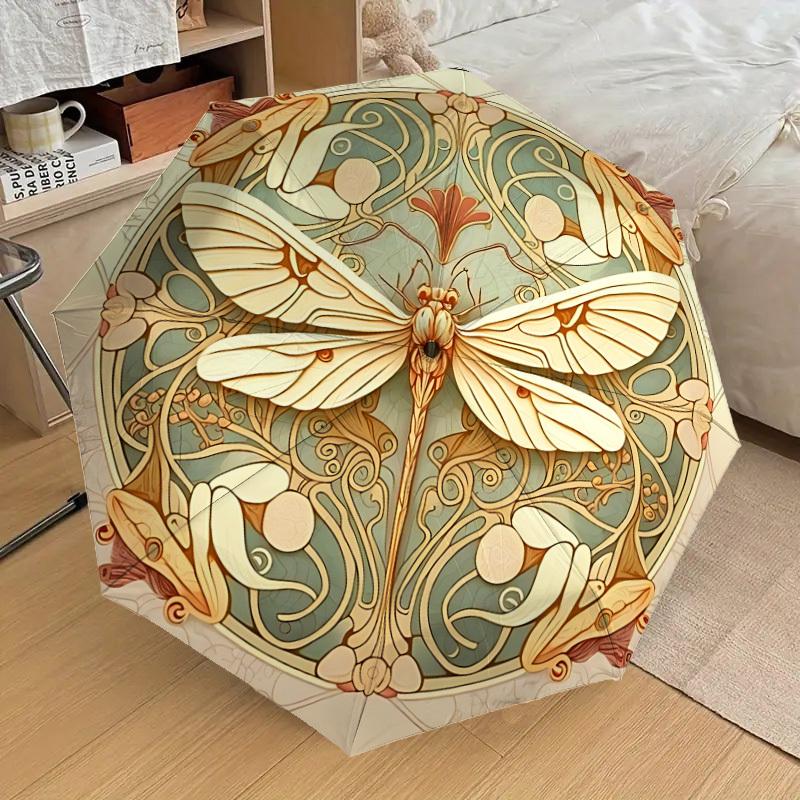 1 Stück Schmetterling Jugendstil Automatischer Öffnungs-/Schließschirm mit winddichtem, stabilem 8-Rippen-Schirmdach, Langlebige Rippen, Modisches Design, Outdoor-Accessoire, Lustiger P