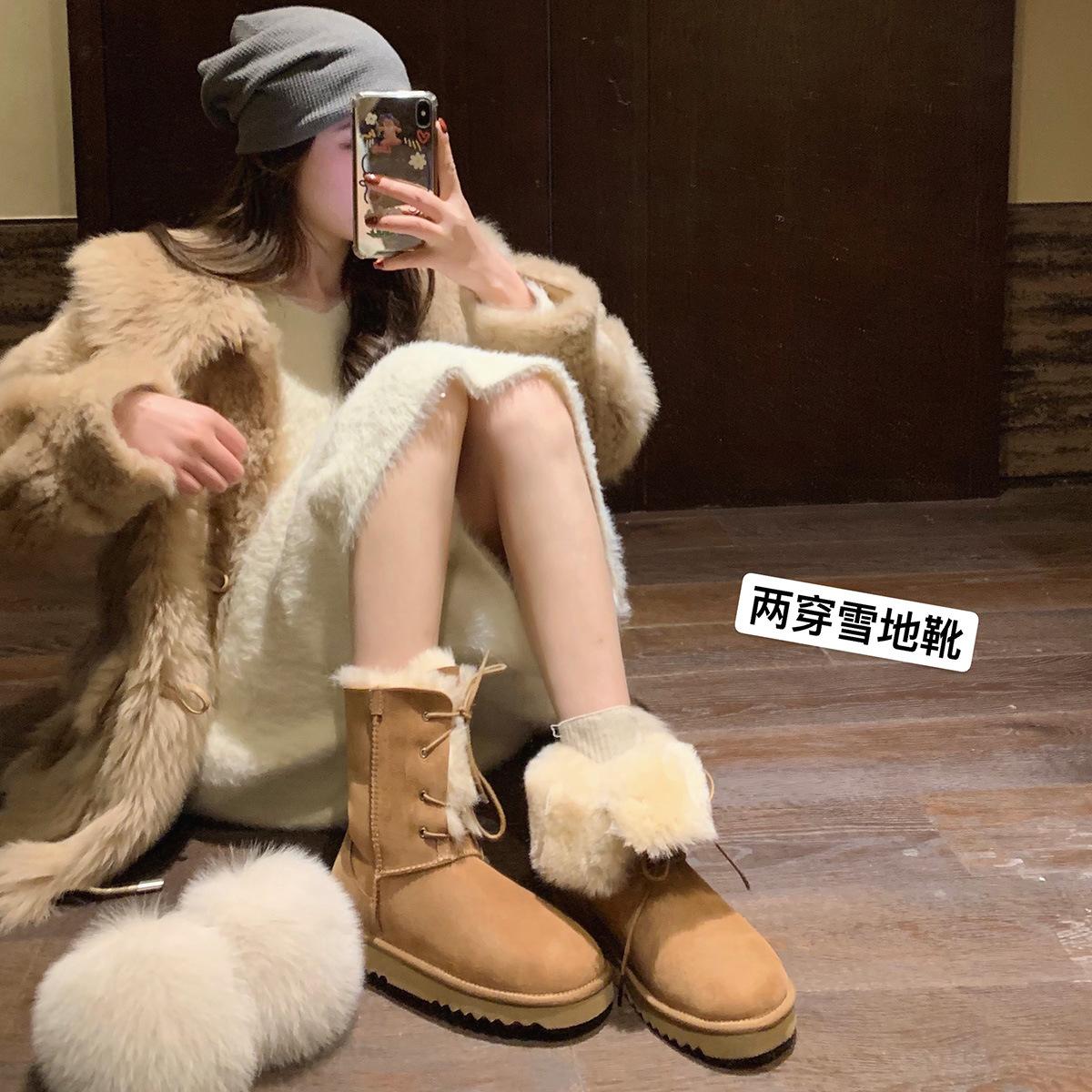 

Muse интернет-знаменитость зимние угги женские зимние меховые интегрированные 2025 новые северо-восточные средней длины с отворотом утолщенные хлопковые туфли 40