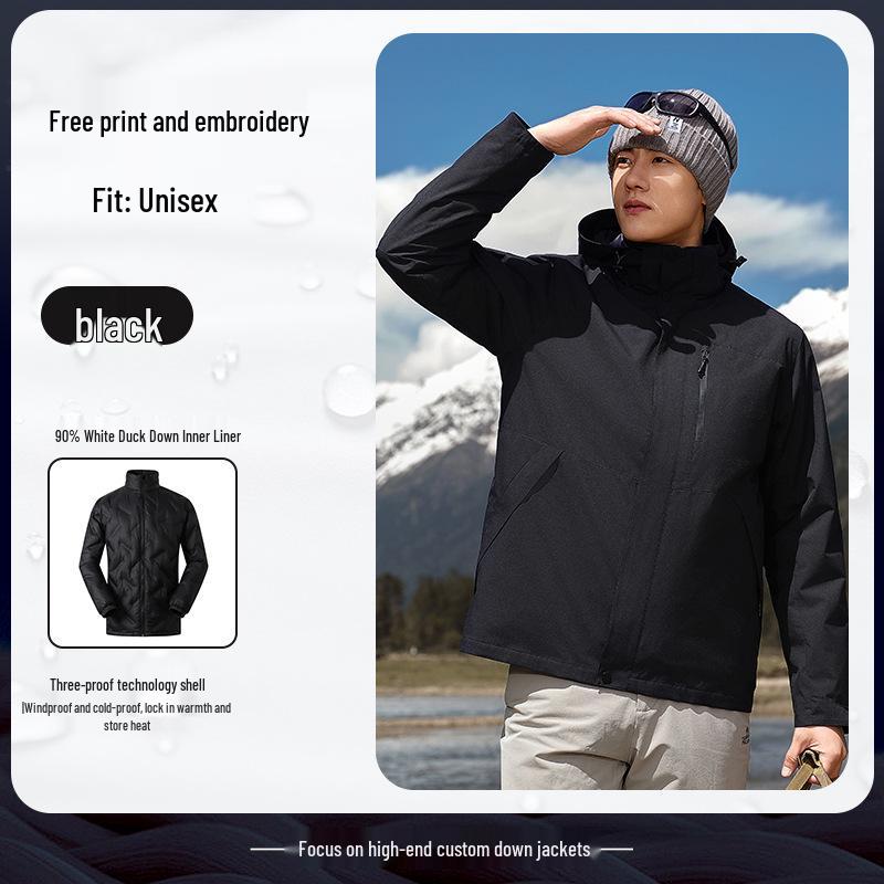 Men's Custom Three-in-One Mountain Climbing Suit for Autumn/Winter with Velvet and Logo Print