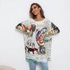 Herbst Damen Strickwaren Übergröße Cartoon Bedruckter Pullover Langarm Casual Pullover Loses Hemd Top