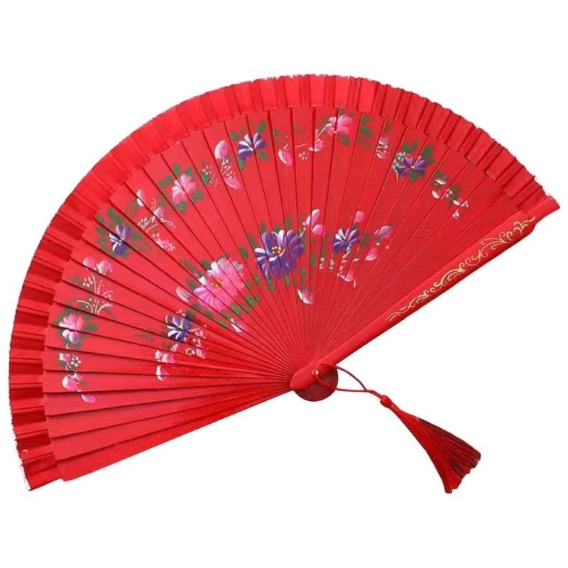 Spanish Performances Fan, Double Sided Silk Fan with Beautiful Flower Folding Fan for Various Occasion