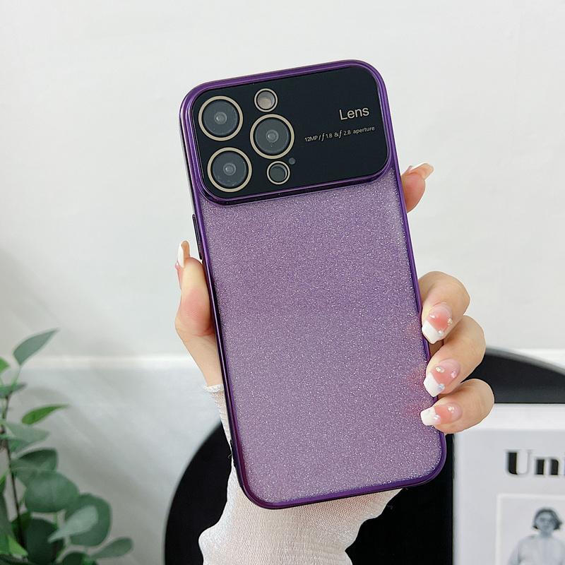 Luxury Glitter Large Window Lens Protective Phone Case For iPhone 15 Pro 15 Plus 15 14 13 12 Pro Max 11 Shockproof Electroplated TPU Back Cover