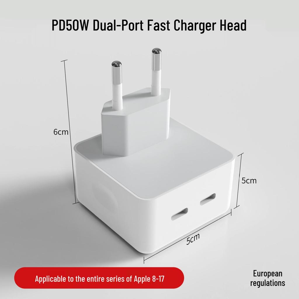 50W Dual Type-C Fast Charger for iPad & iPhone 14/17 with PD
