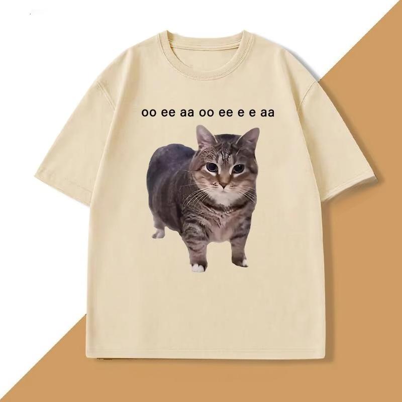 Funny Cat Lover Meme T Shirt Vintage Graphic Tee Print Round Neck Short Sleeved T-shirt Top Clothing
