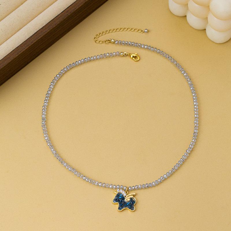 Light luxury color Shijia crystal beaded crystal pony pendant necklace niche high temperament retro collarbone chain