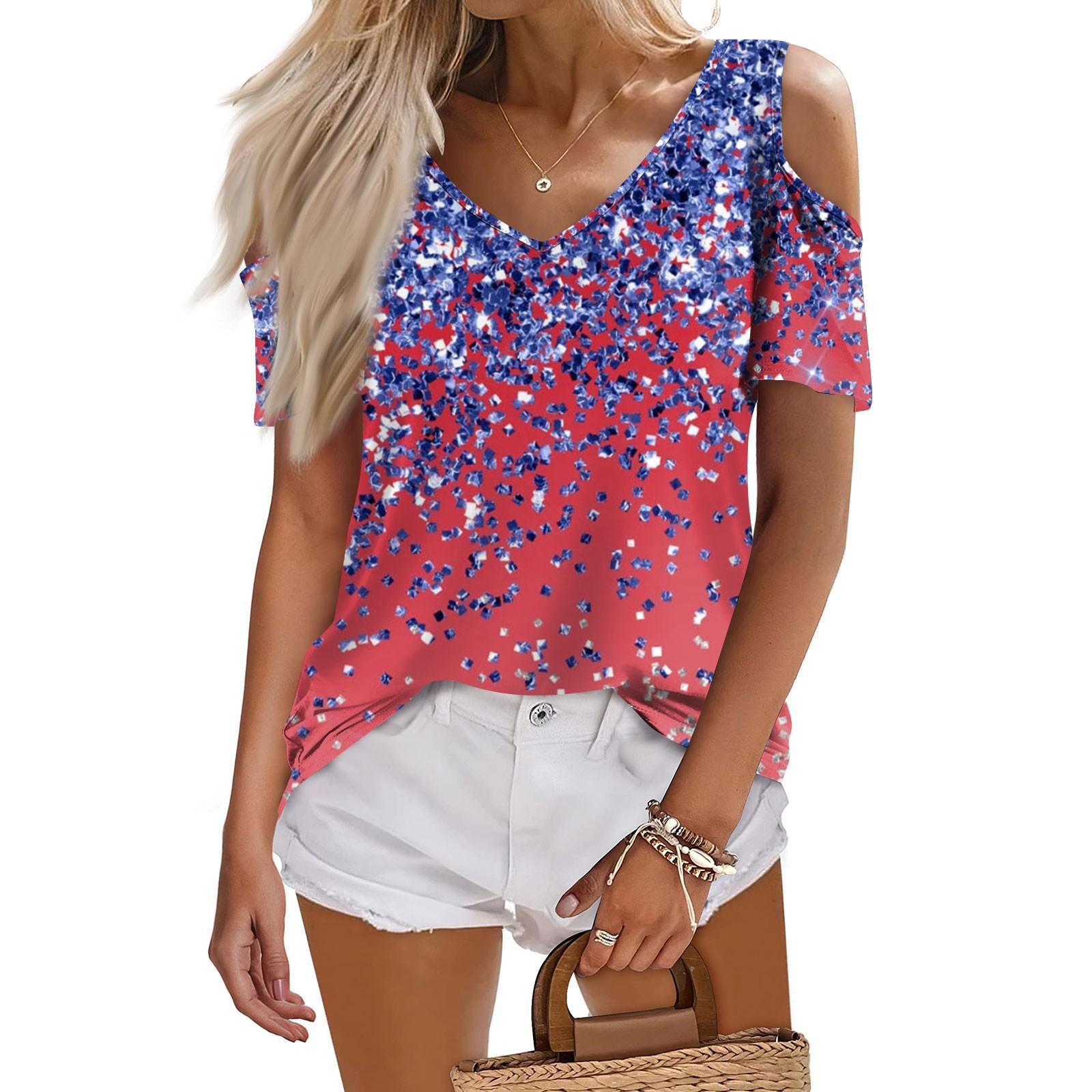 

Женская летняя модная повседневная футболка без бретелек с v-образным вырезом и короткими рукавами, посвященная Дню независимости, топ XXL винный