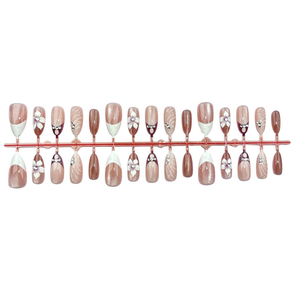 European/American 3D Cat Eye Rhinestone French Short Almond Manicure Stickers