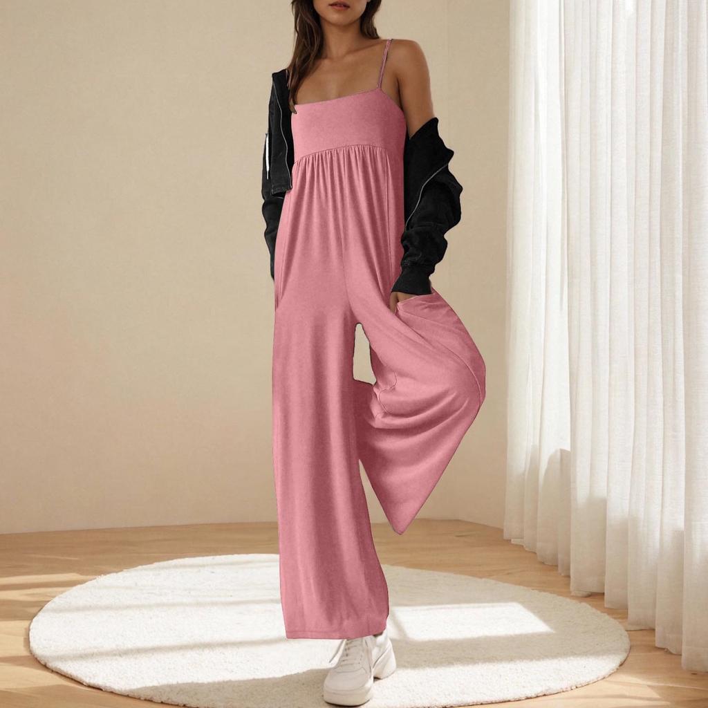 Women's Loose Casual Camisole Sleeveless Square Neck Slim Fit Wide Leg Jumpsuit Jumpsuit