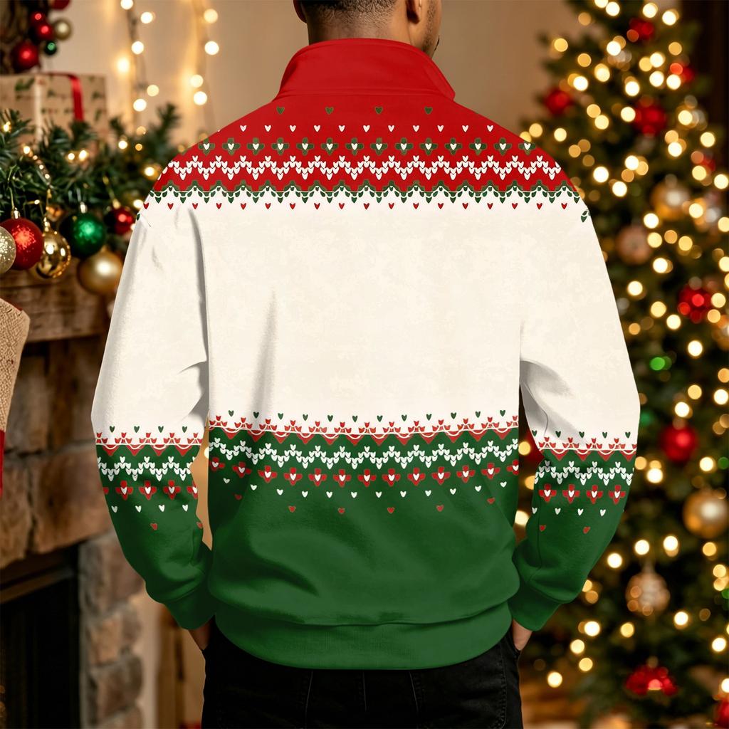 Men's Sweatshirt with Stand Collar Christmas Print Pullover for Casual Wear