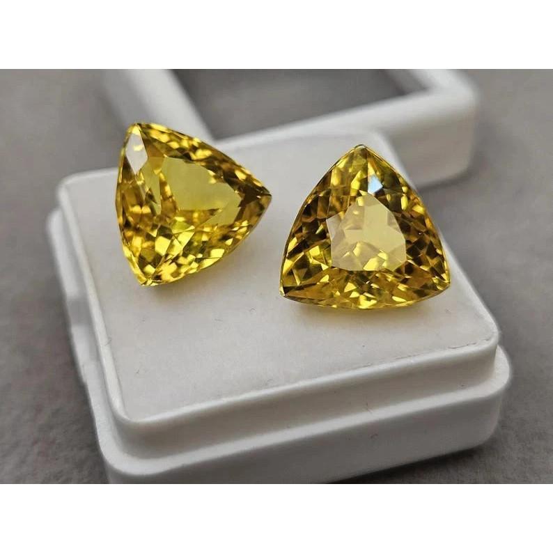 20Ct Certified Natural Trillion Yellow Sapphire Loose Gemstone Pair (10 Ct Each)