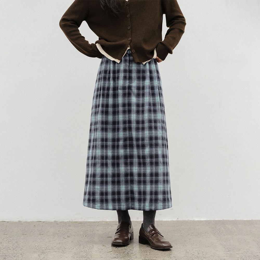 Laengsseon Ls_Check Long A-Line Skirt