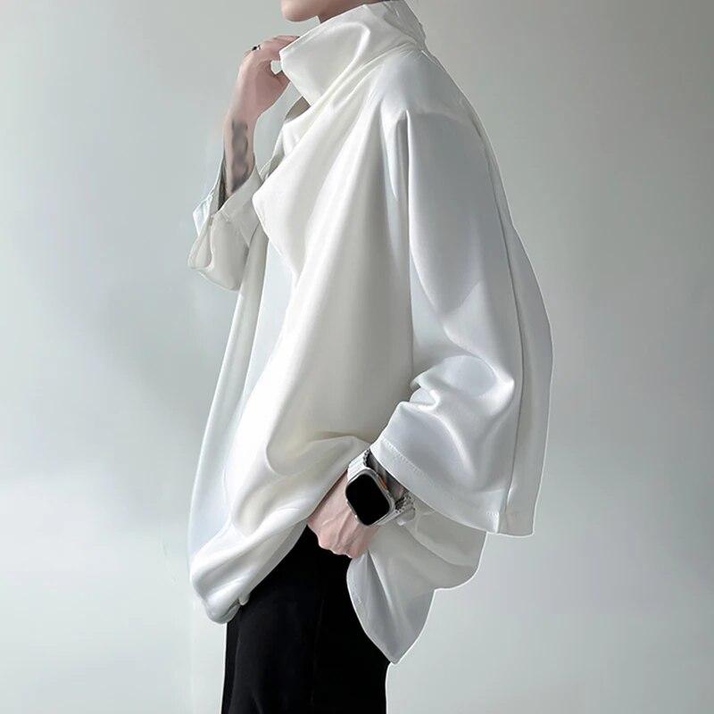 2024 Herrenhemd Einfarbig Rollkragen 3/4-Ärmel Koreanisch Lässig Herrenbekleidung Streetwear Locker Mode Unregelmäßige Hemden INCERUN