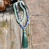 108 Mala Beads Tassel Pendant Long Necklace Women's Bohemian Green Aventurine Indian Agate Blue Dot Stone Handmade Zircon