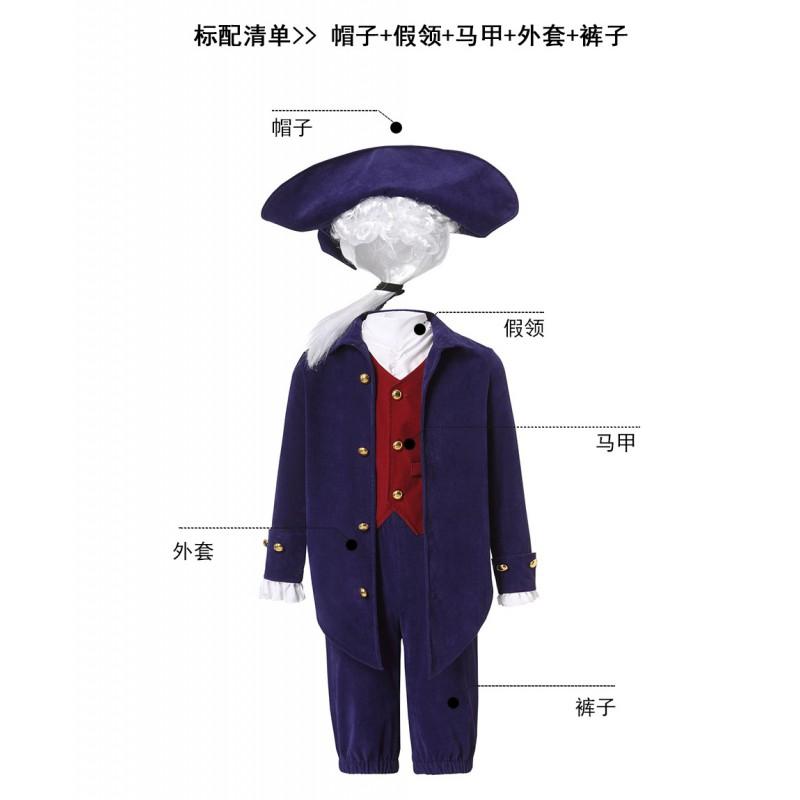 Medieval Halloween Costume Adults Kids - Officer Role Play Outfit With Hat Vest Jacket Pants
