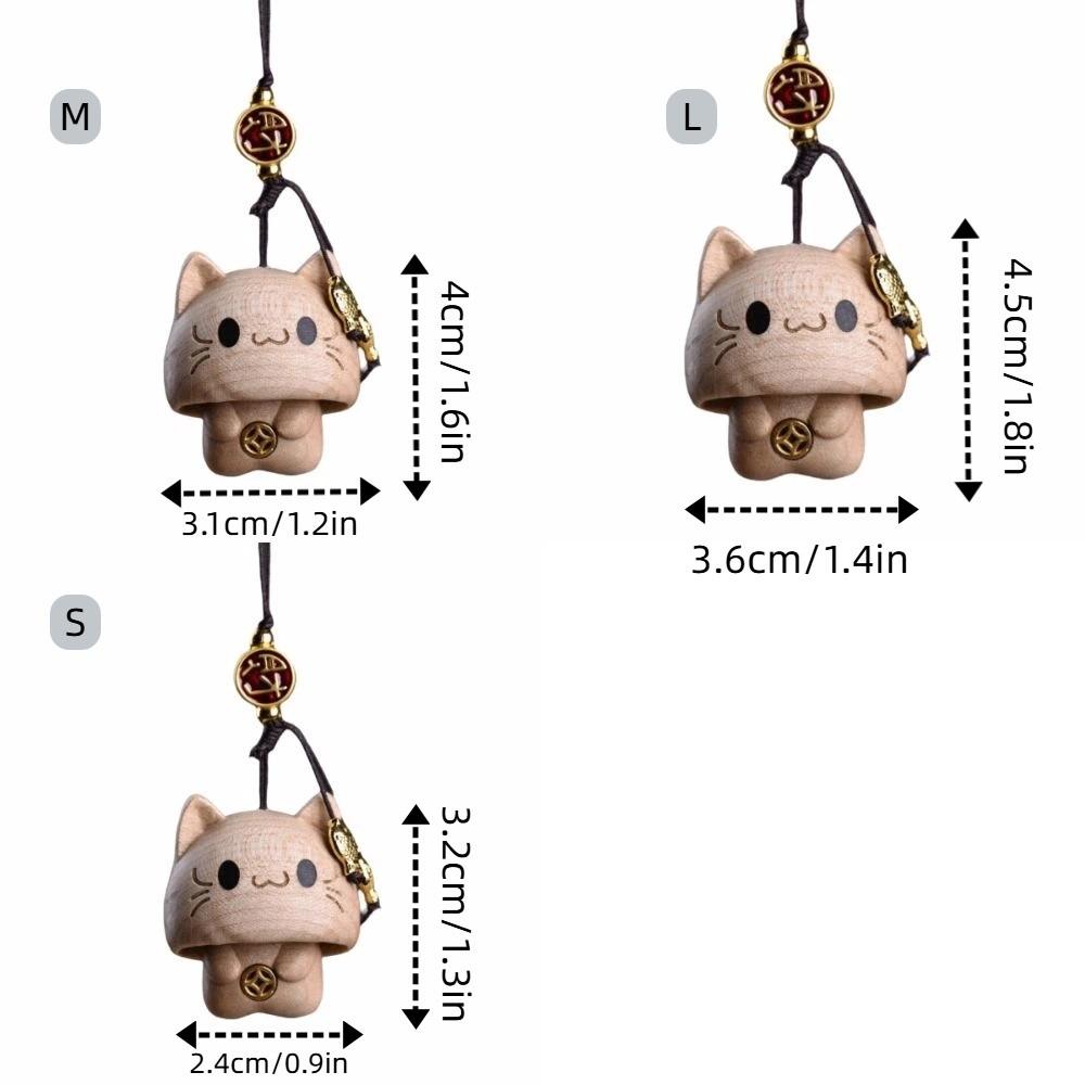 Hand-carved Wood Carving Pendant Cute Car Hanging Ornament Wooden Cat Phone Chain  Phone Accessory