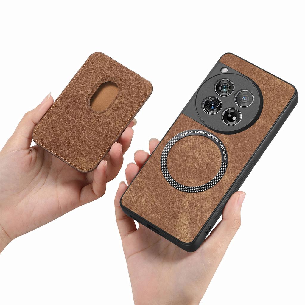 For OnePlus 12 5G Case Compatible with MagSafe Leather Back Cover with Detachable Card Holder