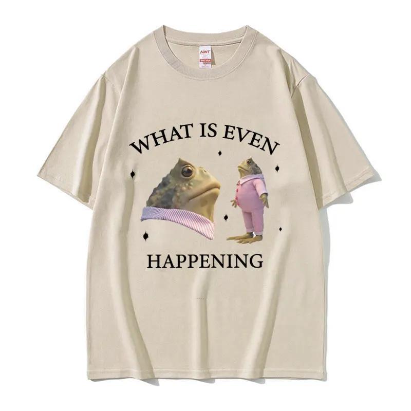 Men s What Is Even Happening funny frog stem pattern printed short-sleeved T-shirt fashionable casual top S
