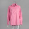 Women's Oversized Button Down Shirt Loose Fit Point Collar Long Sleeve Solid Cotton Blouse