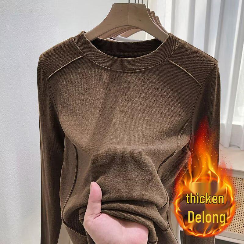 Women's Velvet Base Layer Slimming Top - Warm Half High Neck, Long Sleeve T-Shirt for Autumn/Winter.