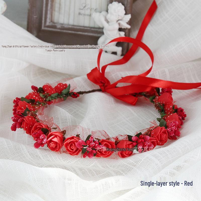 Small PE Rose Flower Headband for Bridesmaid Photography and Decoration