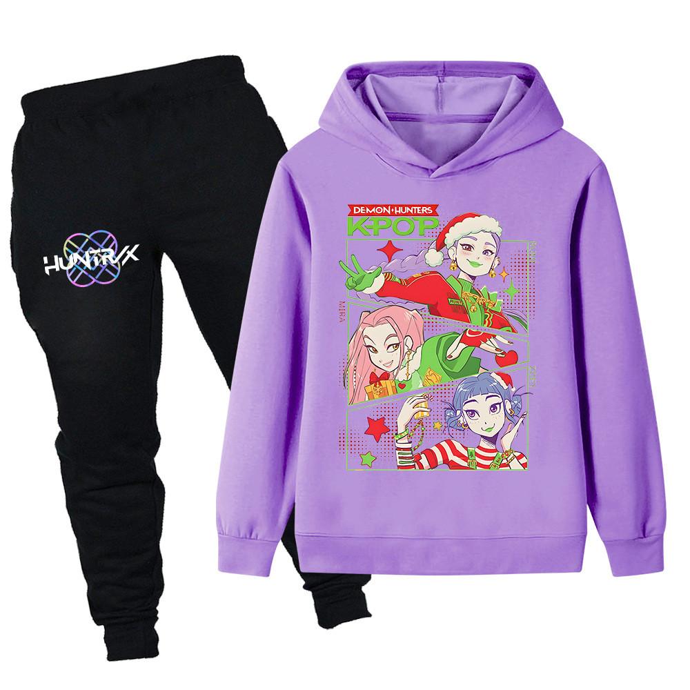 PB1263 Kinder Jungen Mädchen Kpop Mira Zoey Rumi Weihnachts-Print Langarm Kapuzenpullover Hose Hosen Kleidung Sets