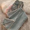 Wide Leg Y2k Bow Denim Jeans Lace Tied-up Split Fork Denim Pants Soft High Waist Pants  Girls