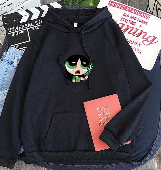 

New Fashionable and Trendy Candy-colored Flying Girls Buttercup Hoodie Printed Pure Cotton Sweatshirt Comfortable Top M