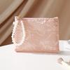 Lace Cosmetic Bag With Pearl Wrist Strap And Semi Transparent Design Perfect For Daily Makeup Storage Travel Use