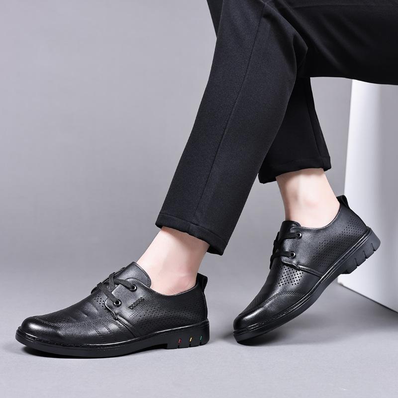Men's casual leather shoes men's breathable shoes men's shoes hollow dad shoes genuine leather business casual shoes