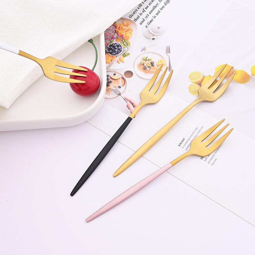 6Pcs Mini Fork Set For Fruit Cake Snack Stainless Steel Tea Fruit Fork Set Dessert Fork White Gold Small Salad Fork Dinnerware