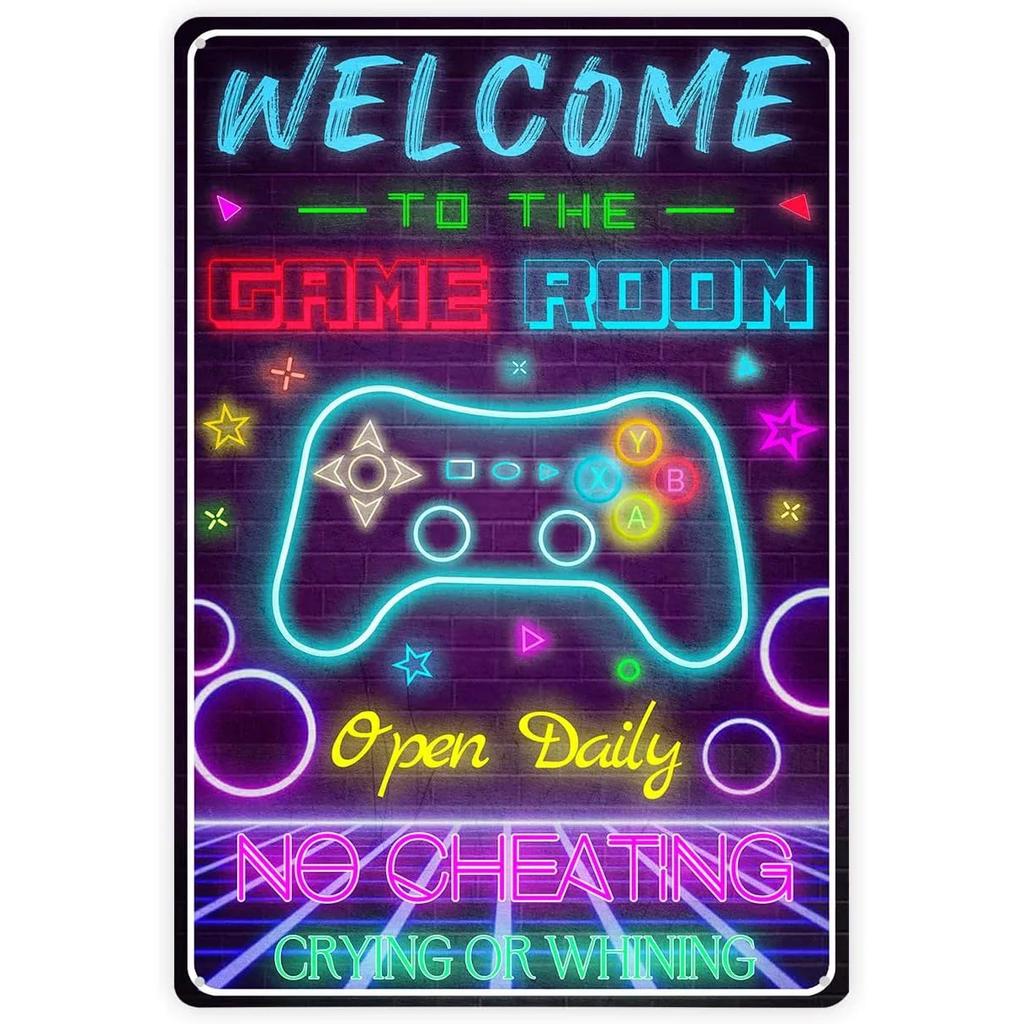 Gaming Room Metal Tin Sign Welcome Game Room Poster Bedroom Decor Iron Plate Youth Dorm Wall Plaque Decoration