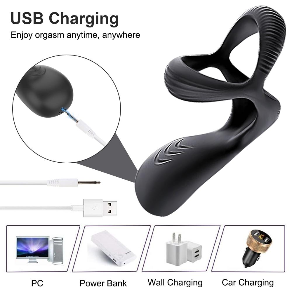 3 In 1 Vibrating Cock Ring Male Vibrator Penis Ring Delay Ejaculation Cockring Perineum Stimulator Sex Toys for Men Adult Goods