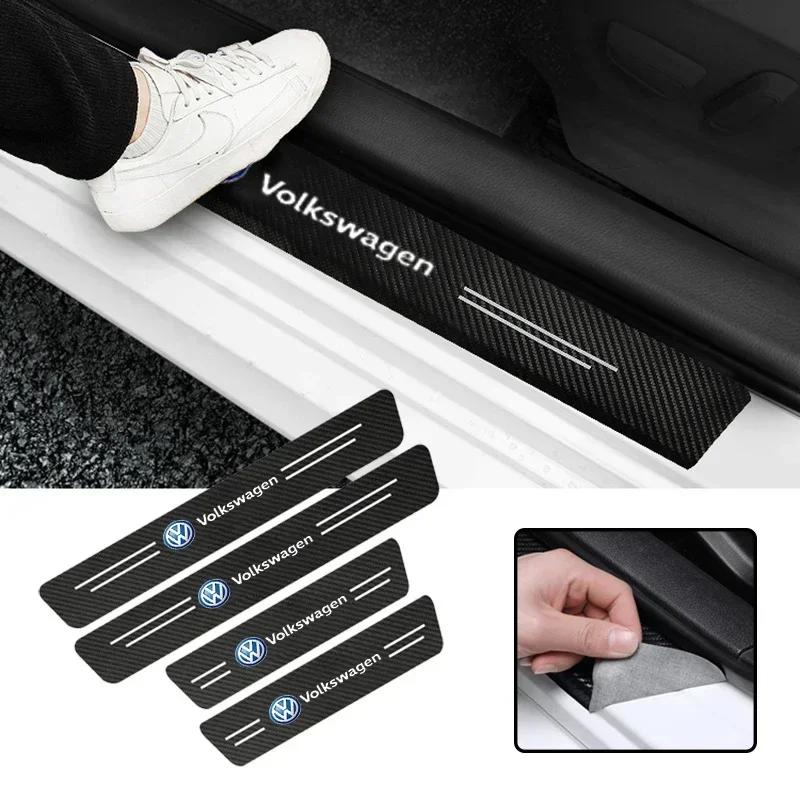 High-quality Carbon Fiber Car Door Sill Protector Sticker For VW Golf Amarok Phaeton T5 Teramont ID3 Tiguan T-Cross GTI GTD CCAL8