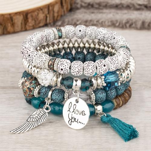 European American Fashion Bohemian Layered Beaded Bracelets Elastic Ethnic Bracelets for Women Female Bangle Bracelet