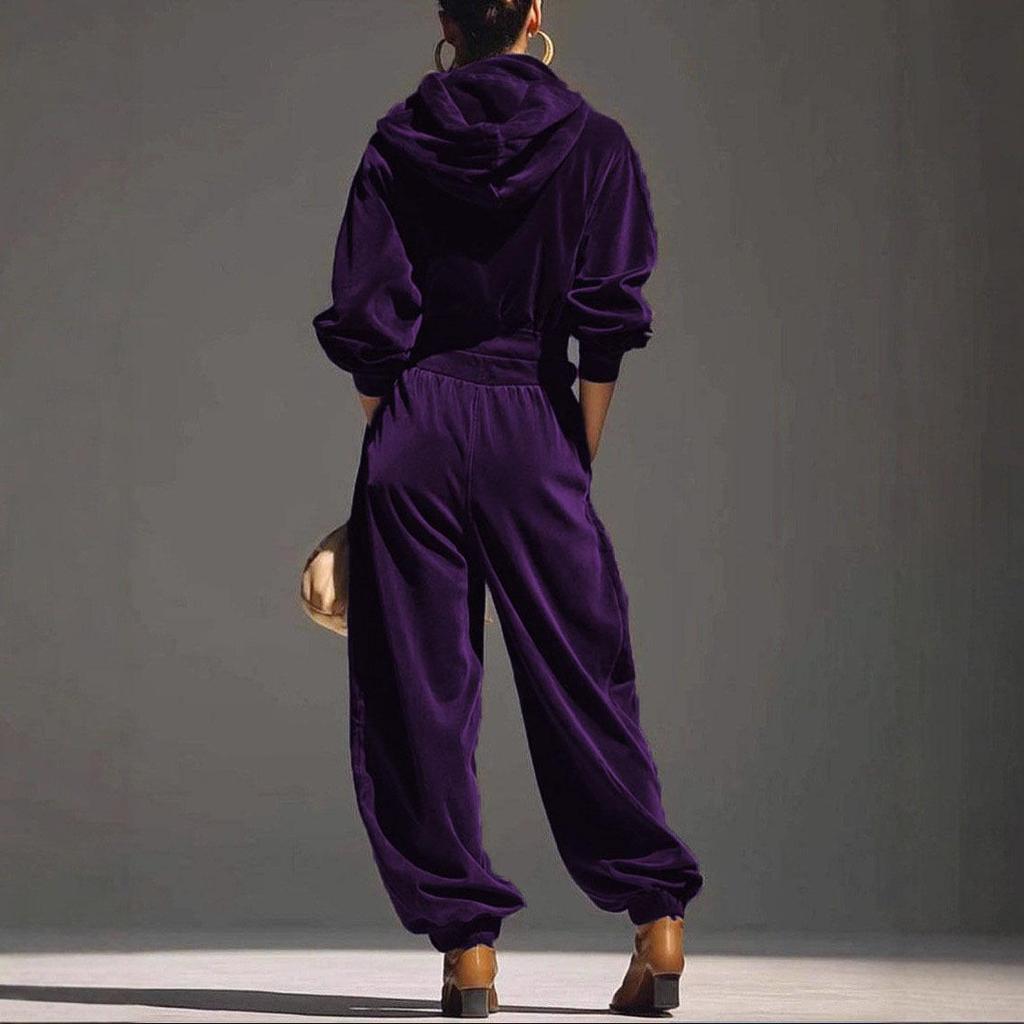 2026 Mode Samt Kapuzen-Langarm-Set mit Bündchenhose für Damen