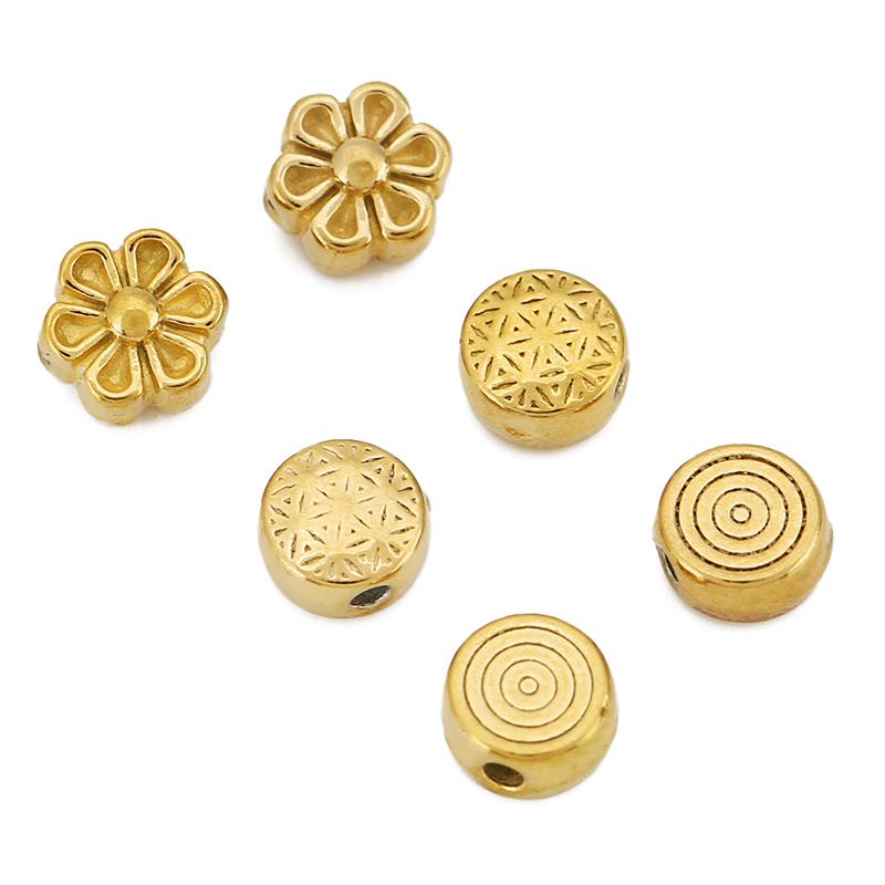 10pcs 6mm PVD Stainless Steel Spacer Beads Never Fade Big Hole Flower Necklace Beads For DIY Jewelry Making Bracelet Findings