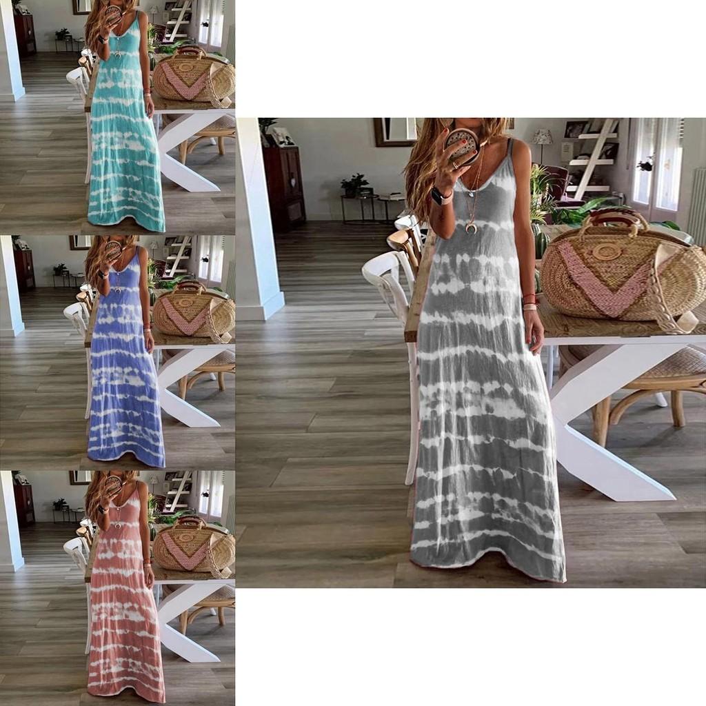 Women Summer Casual Long Maxi Dress With Fashionable Print For Beach Outings