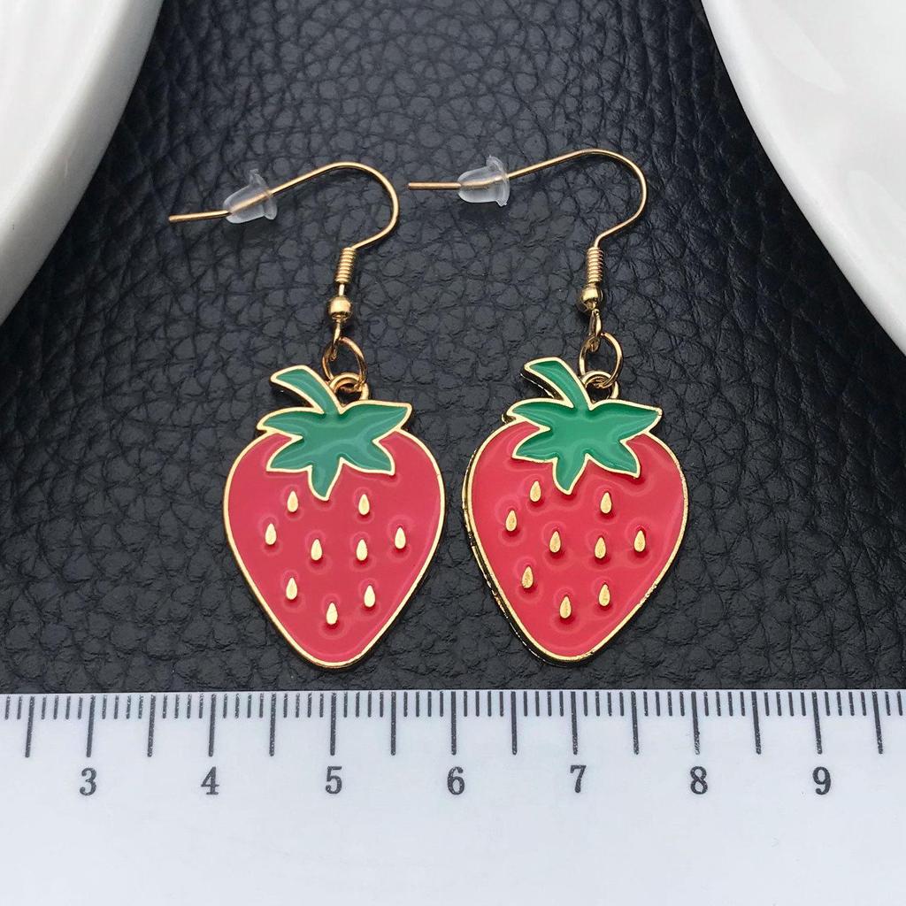 INS Style Summer Fresh Fruit Earrings - Korean Oil Drop Strawberry Design