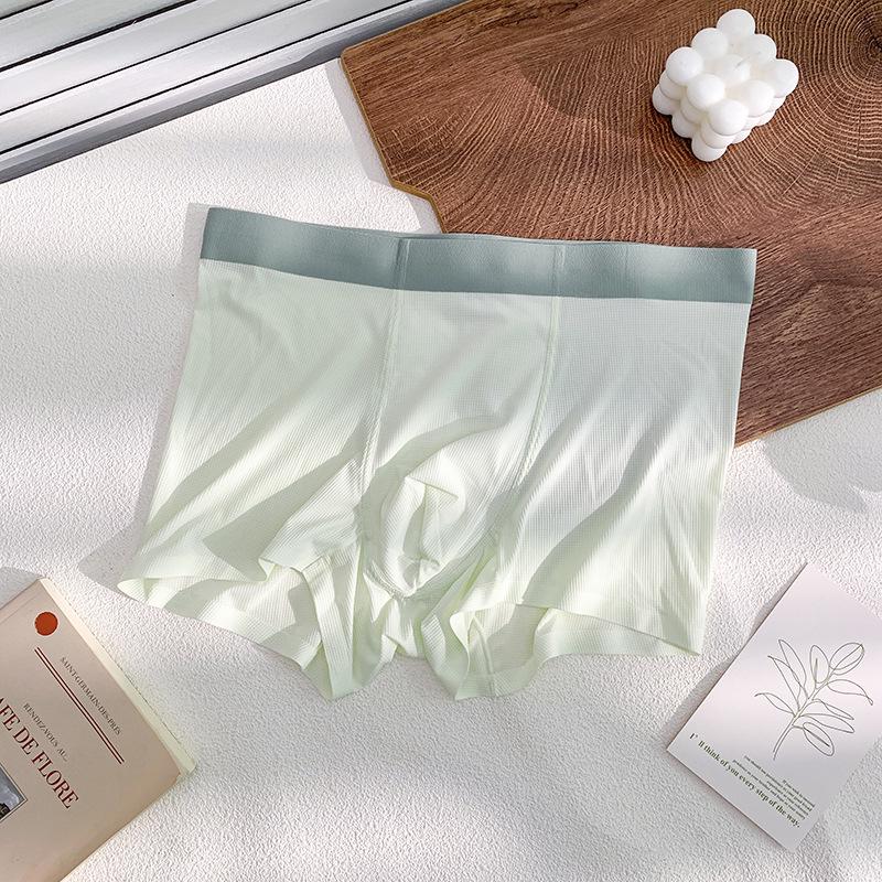 Summer Men's Ice Silk Seamless Boxer Briefs: Antibacterial, Thin, Mid-Waist, Waffle Nylon.