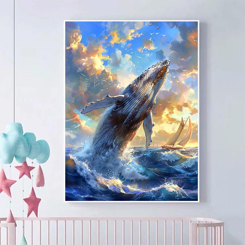5d DIY Diamond Painting Cross Stitch Marine Whales Diamond Embroidery Mosaic Full Round Drill Home Decor