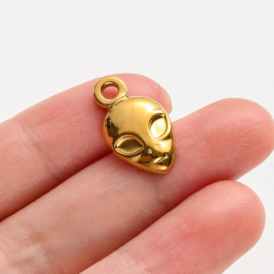 6Pcslot Real Gold Plated Space Alien Pendants Astronaut Sun Moon Star Charm Stainless Steel Charms For Jewelry Making Supplies