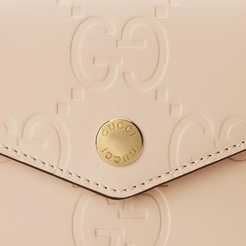 Gucci Distressed Double G logo snap closure Leather Wallet Medium Women's Light Beige