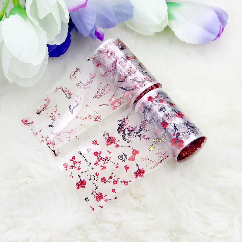 Chińskie Tuszowe Naklejki do Nail Artu: Gwieździste Niebo, Bambus, Kwiat Śliwy - 10 Wzorów