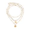 Starfish Shell Multilayer Necklace Mulitlayer Pearl Beaded Necklace Clavicle Chain Women  Beach